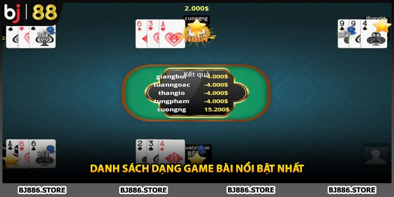 Danh sách dạng game bài nổi bật nhất