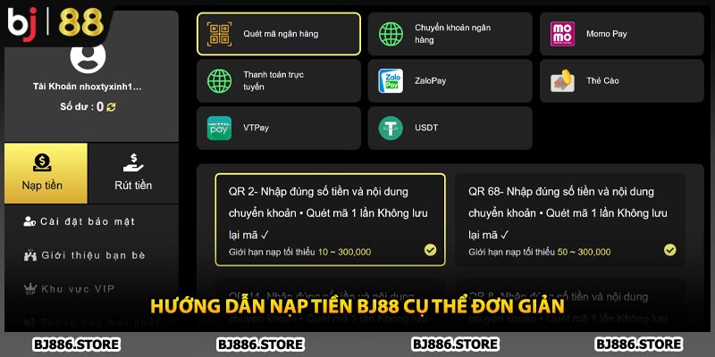 Hướng dẫn nạp tiền BJ88 cụ thể đơn giản